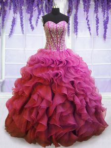 Fashionable Beading and Ruffles Quinceanera Gown Lilac Lace Up Sleeveless Floor Length