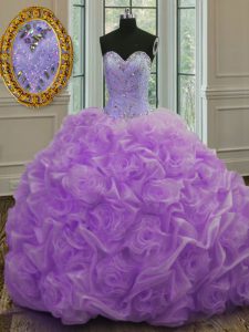 Exquisite Lavender Ball Gowns Beading Quinceanera Dress Lace Up Organza Sleeveless