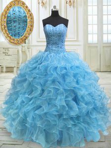 Free and Easy Sweetheart Sleeveless Organza 15 Quinceanera Dress Beading and Ruffles Lace Up