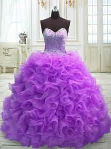 Elegant Purple Quinceanera Gown Military Ball and Sweet 16 and Quinceanera and For with Beading and Ruffles Sweetheart S
