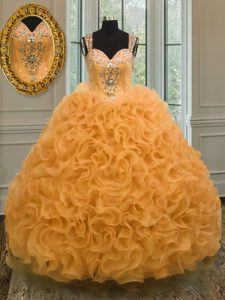 Stunning Orange Zipper Sweetheart Beading and Ruffles Ball Gown Prom Dress Organza Sleeveless