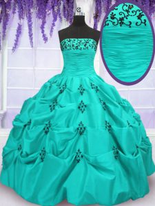 Super Aqua Blue Mermaid Embroidery and Pick Ups Quinceanera Gowns Lace Up Taffeta Sleeveless Floor Length