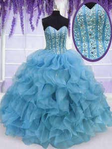 Free and Easy Floor Length Aqua Blue 15 Quinceanera Dress Sweetheart Sleeveless Lace Up