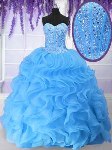 Floor Length Baby Blue Quinceanera Dresses Sweetheart Sleeveless Lace Up