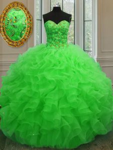 Fabulous Beading and Ruffles 15 Quinceanera Dress Lace Up Sleeveless Floor Length