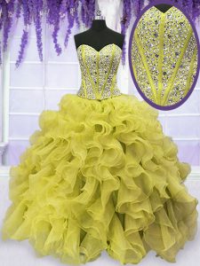 New Style Gold Sleeveless Organza Lace Up Quinceanera Dress for Military Ball and Sweet 16 and Quinceanera