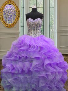 Luxurious Ball Gowns Quinceanera Dress Lavender Sweetheart Organza Sleeveless Floor Length Lace Up