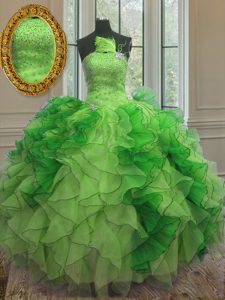 High Quality Multi-color Ball Gowns Beading and Ruffles 15 Quinceanera Dress Lace Up Organza Sleeveless Floor Length