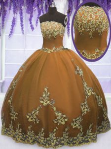 Brown Sleeveless Tulle Zipper Sweet 16 Dress for Military Ball and Sweet 16 and Quinceanera