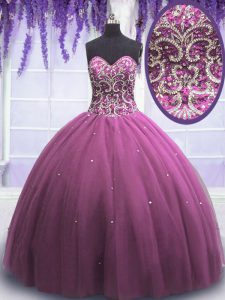 Discount Lilac Ball Gowns Beading Sweet 16 Dress Lace Up Tulle Sleeveless Floor Length
