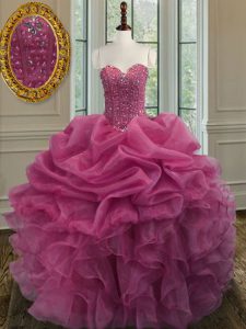 Floor Length Lace Up Vestidos de Quinceanera Lilac for Military Ball and Sweet 16 and Quinceanera with Beading and Ruffl