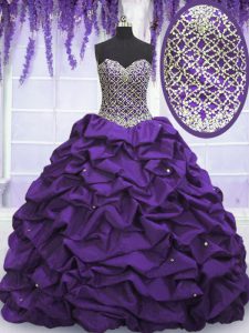 Taffeta Sleeveless Floor Length Sweet 16 Dresses and Beading and Sequins and Pick Ups