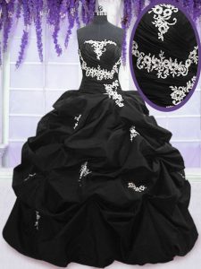 Pick Ups Floor Length Ball Gowns Sleeveless Black Vestidos de Quinceanera Lace Up