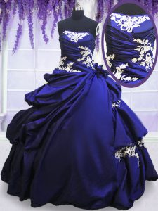 Taffeta Strapless Sleeveless Lace Up Appliques and Pick Ups Sweet 16 Quinceanera Dress in Blue