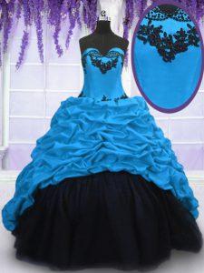Pick Ups With Train Ball Gowns Sleeveless Blue Sweet 16 Dress Sweep Train Lace Up