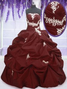 Eye-catching Burgundy Quinceanera Dress Military Ball and Sweet 16 and Quinceanera and For with Appliques and Pick Ups S