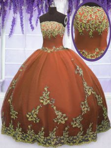 Sweet Rust Red Ball Gowns Appliques 15th Birthday Dress Zipper Tulle Sleeveless Floor Length