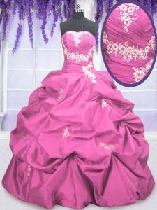 Taffeta Sleeveless Floor Length Sweet 16 Quinceanera Dress and Appliques and Pick Ups