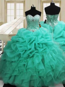 Organza Sleeveless Floor Length Ball Gown Prom Dress and Beading and Pick Ups