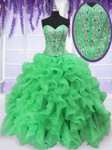 Graceful Ball Gowns 15th Birthday Dress Green Sweetheart Organza Sleeveless Floor Length Lace Up