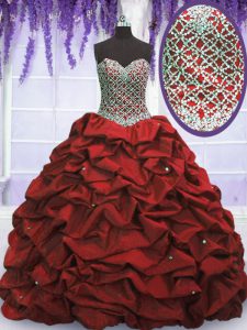 Wine Red Sweetheart Lace Up Beading and Sequins and Pick Ups Vestidos de Quinceanera Sleeveless