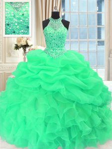 Scoop Sleeveless Floor Length Beading and Pick Ups Lace Up Quinceanera Gowns
