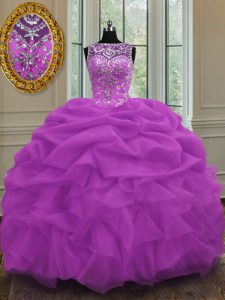 New Arrival Scoop Lilac Lace Up Vestidos de Quinceanera Beading and Pick Ups Sleeveless Floor Length