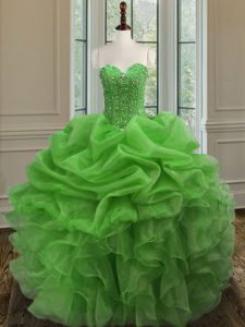 Sleeveless Beading and Ruffles Lace Up Quince Ball Gowns
