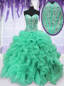 Popular Sweetheart Sleeveless Lace Up Sweet 16 Dress Turquoise Organza