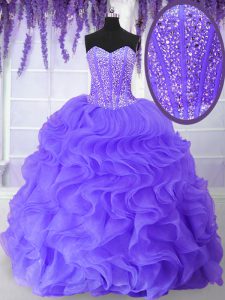 Luxurious Lavender Sleeveless Beading and Ruffles Floor Length Quinceanera Gowns