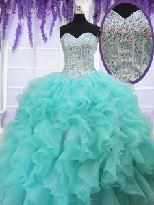 Sleeveless Lace Up Floor Length Ruffles and Sequins Quinceanera Dress