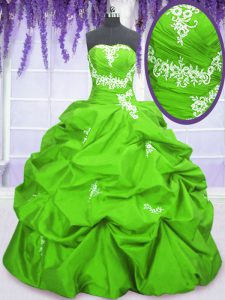 Comfortable Ball Gowns Taffeta Strapless Sleeveless Appliques and Pick Ups Floor Length Lace Up 15th Birthday Dress