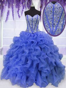 Sweetheart Sleeveless Lace Up 15 Quinceanera Dress Royal Blue Organza