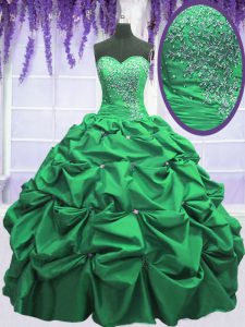 Romantic Floor Length Lace Up Ball Gown Prom Dress Green for Military Ball and Sweet 16 and Quinceanera with Beading and