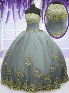 Grey Sleeveless Tulle Zipper 15th Birthday Dress for Military Ball and Sweet 16 and Quinceanera