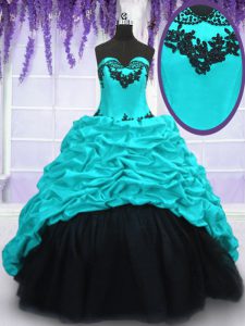 Custom Design Aqua Blue Sweet 16 Dresses Military Ball and Sweet 16 and Quinceanera and For with Appliques and Pick Ups 