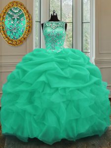 Hot Selling Apple Green Sweet 16 Dress Military Ball and Sweet 16 and Quinceanera and For with Beading and Pick Ups Scoo