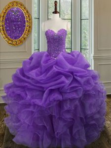 Elegant Beading and Ruffles Quinceanera Dress Lavender Lace Up Sleeveless Floor Length