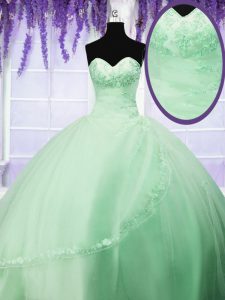 Delicate Sweetheart Sleeveless Ball Gown Prom Dress Floor Length Appliques Tulle