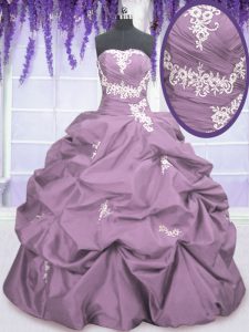 Fantastic Floor Length Lace Up Quinceanera Gown Lilac for Military Ball and Sweet 16 and Quinceanera with Appliques and 