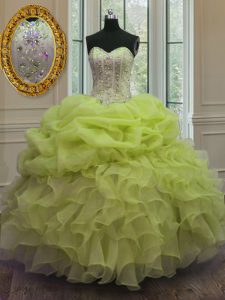 Fashion Pick Ups Ball Gowns Quinceanera Dresses Yellow Green Sweetheart Organza Sleeveless Floor Length Lace Up