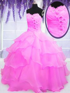 Hot Pink Quinceanera Dress Military Ball and Sweet 16 and Quinceanera and For with Beading and Ruffled Layers Sweetheart