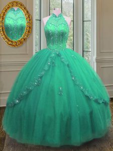 Fabulous Turquoise Sweetheart Lace Up Beading and Appliques 15 Quinceanera Dress Sleeveless
