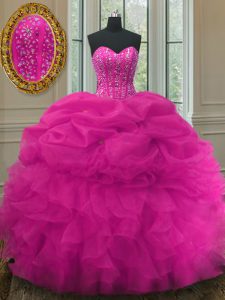 Fashion Sweetheart Sleeveless Organza Sweet 16 Quinceanera Dress Beading and Ruffles and Pick Ups Lace Up