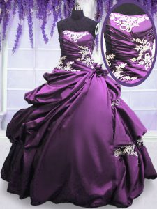 Enchanting Pick Ups Floor Length Purple Sweet 16 Quinceanera Dress Strapless Sleeveless Lace Up