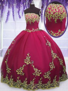 Graceful Fuchsia Tulle Zipper Sweet 16 Quinceanera Dress Sleeveless Floor Length Appliques