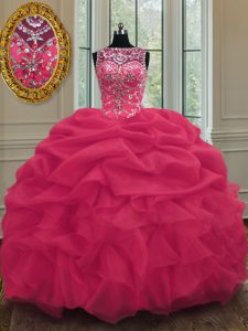 Best Scoop Sleeveless Organza 15th Birthday Dress Beading and Pick Ups Lace Up