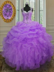 Hot Selling Lavender Quinceanera Gowns Military Ball and Sweet 16 and Quinceanera and For with Beading and Ruffles Strap