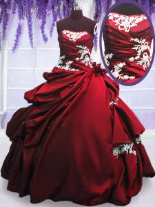 Smart Pick Ups Ball Gowns Sweet 16 Dresses Wine Red Strapless Taffeta Sleeveless Floor Length Lace Up