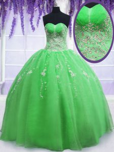 Organza Lace Up Sweetheart Sleeveless Floor Length Sweet 16 Dresses Beading and Embroidery